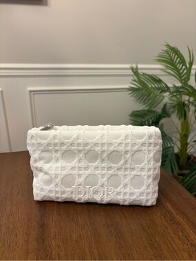 Dior White Textured Quilted Logo Pouch